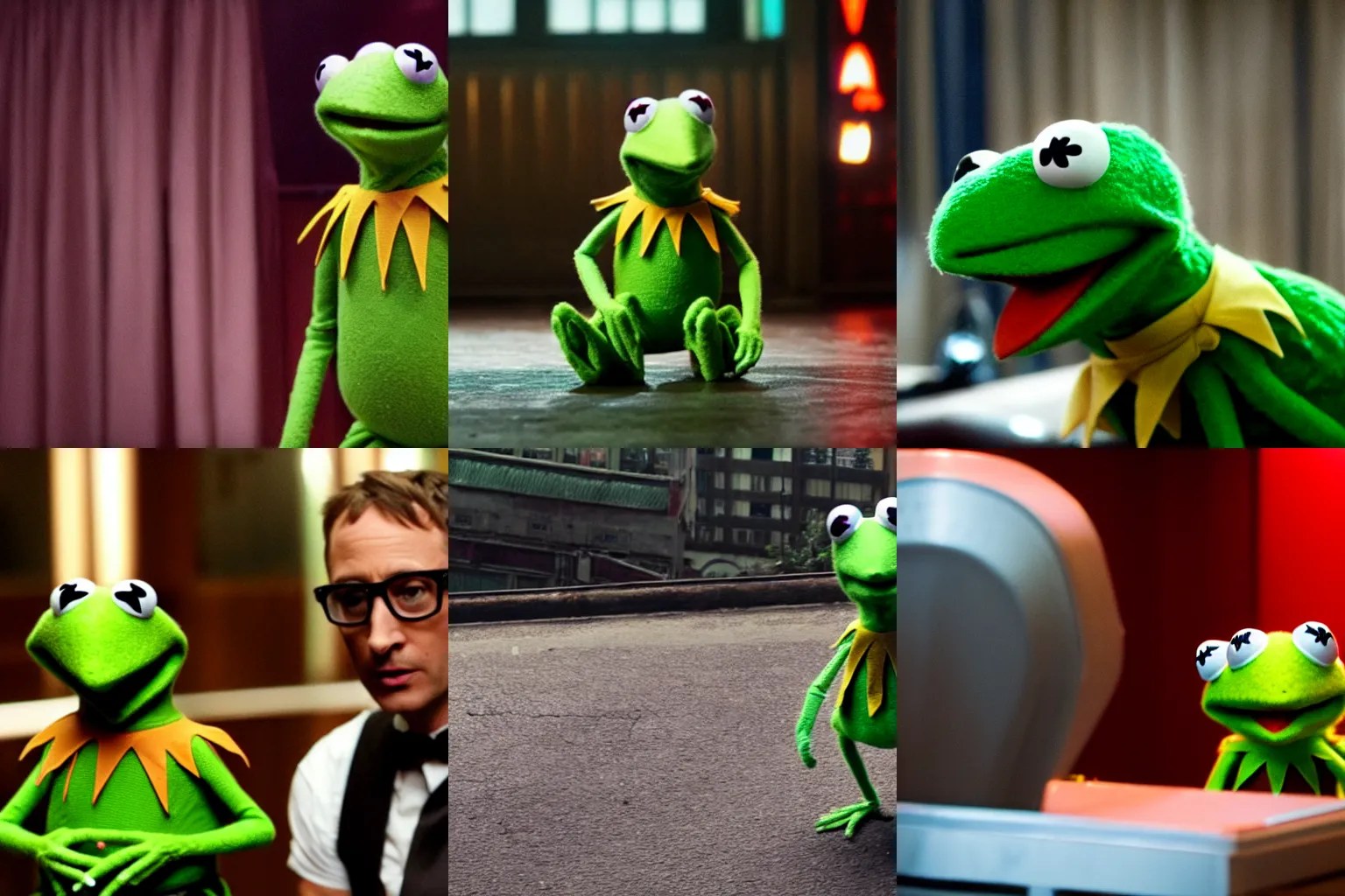 kermit the frog in the suit from Drive movie by Stable Diffusion