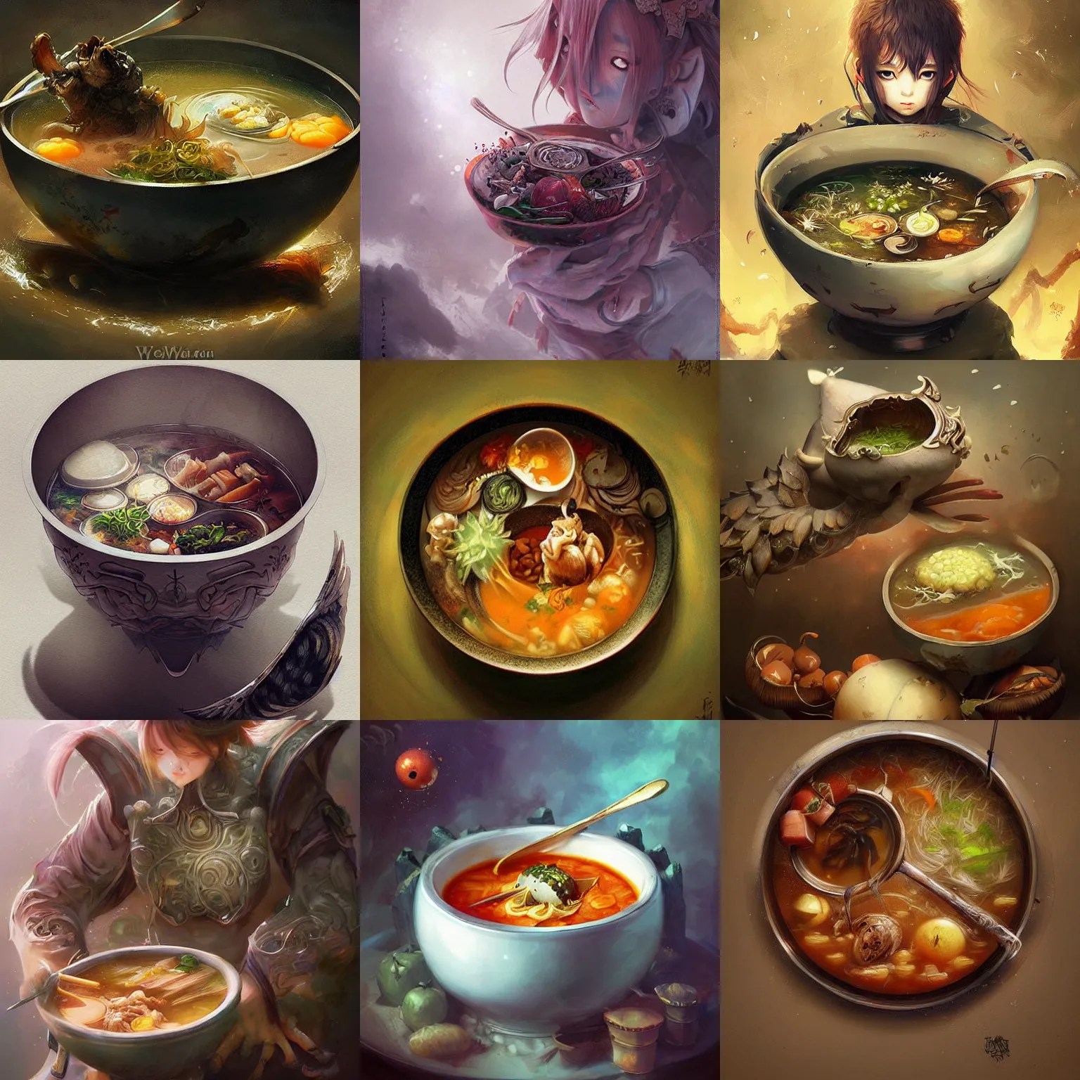 bowl filled with food, fantasy art, fantasy, anime, Stable Diffusion