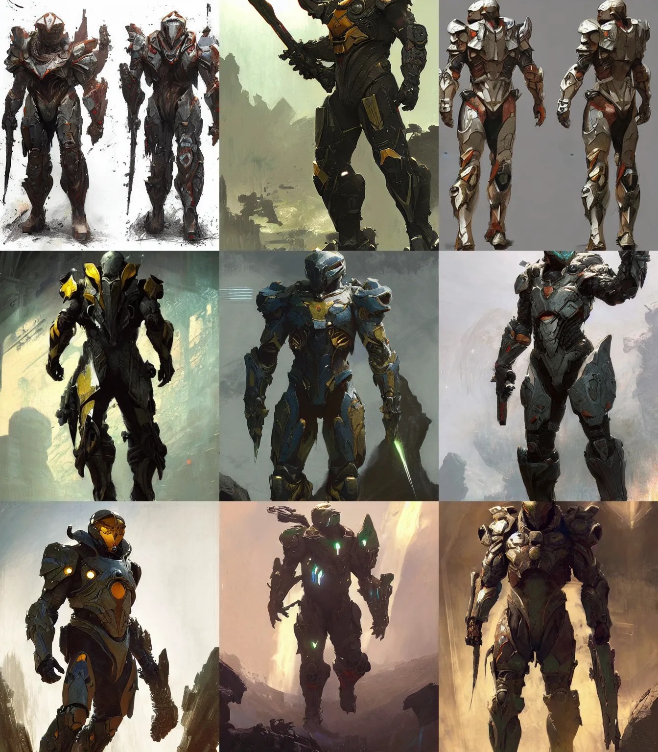 Anthem Javelin video game armor concept art, muted Stable Diffusion