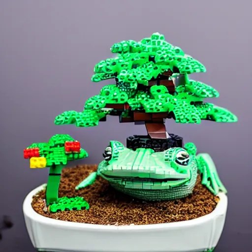 a LEGO frog next to a bonsai tree Stable Diffusion