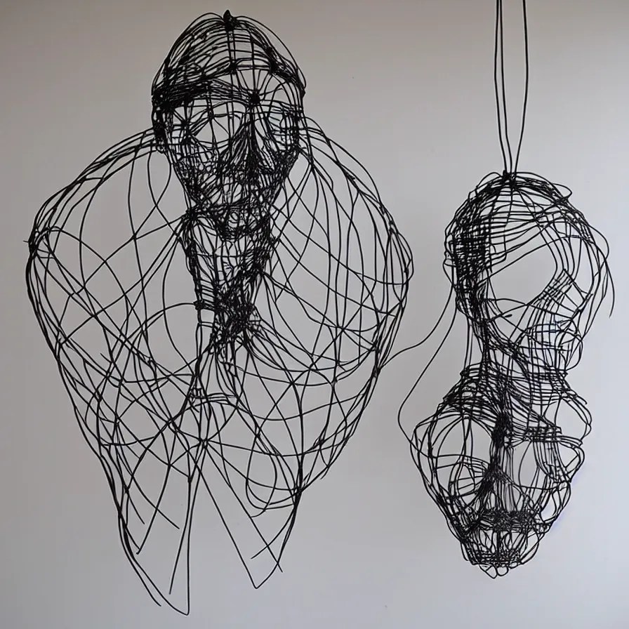 elegantly hanging wire art sculpture of a human face Stable Diffusion