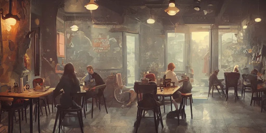Small hipster coffee shop, cozy wallpaper, 4k, Stable Diffusion