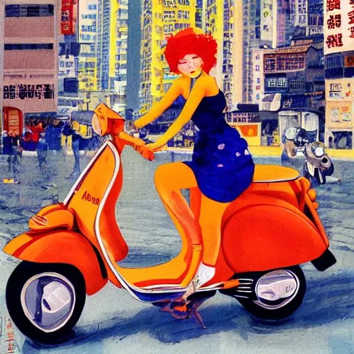 the orange haired vespa queen in hong kong, by amiet Stable