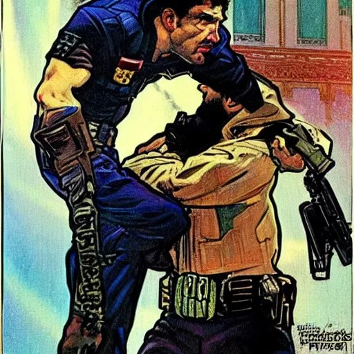 The punisher putting a cop in a headlock. Concept art Stable