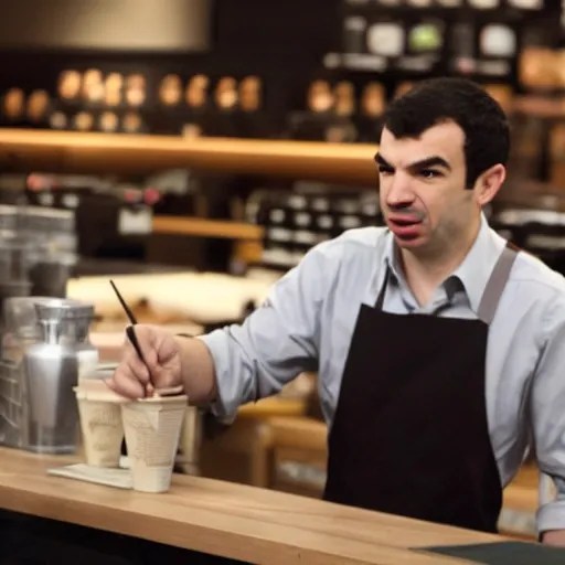 Nathan fielder working at Starbucks, film still, best Stable