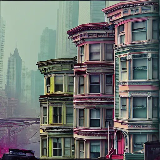 a photograph of the painted ladies in san francisco Stable Diffusion