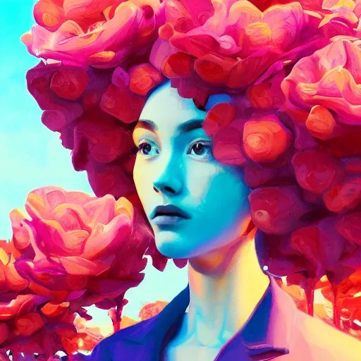 closeup, giant rose flower head, portrait, girl in a Stable Diffusion