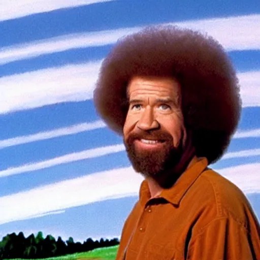 a still of Bob ross painting chemtrails in the sky Stable Diffusion