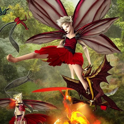 flying fairy fighting against dragon demon Stable Diffusion