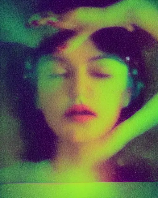 simulated woman's face, blank expression, violet and Stable Diffusion