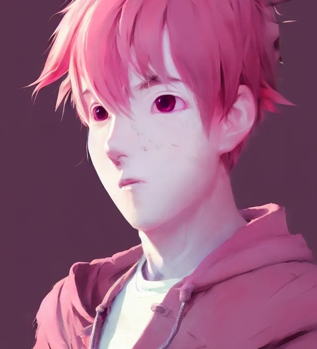 a beautiful portrait of a cute anime boy with pink Stable Diffusion