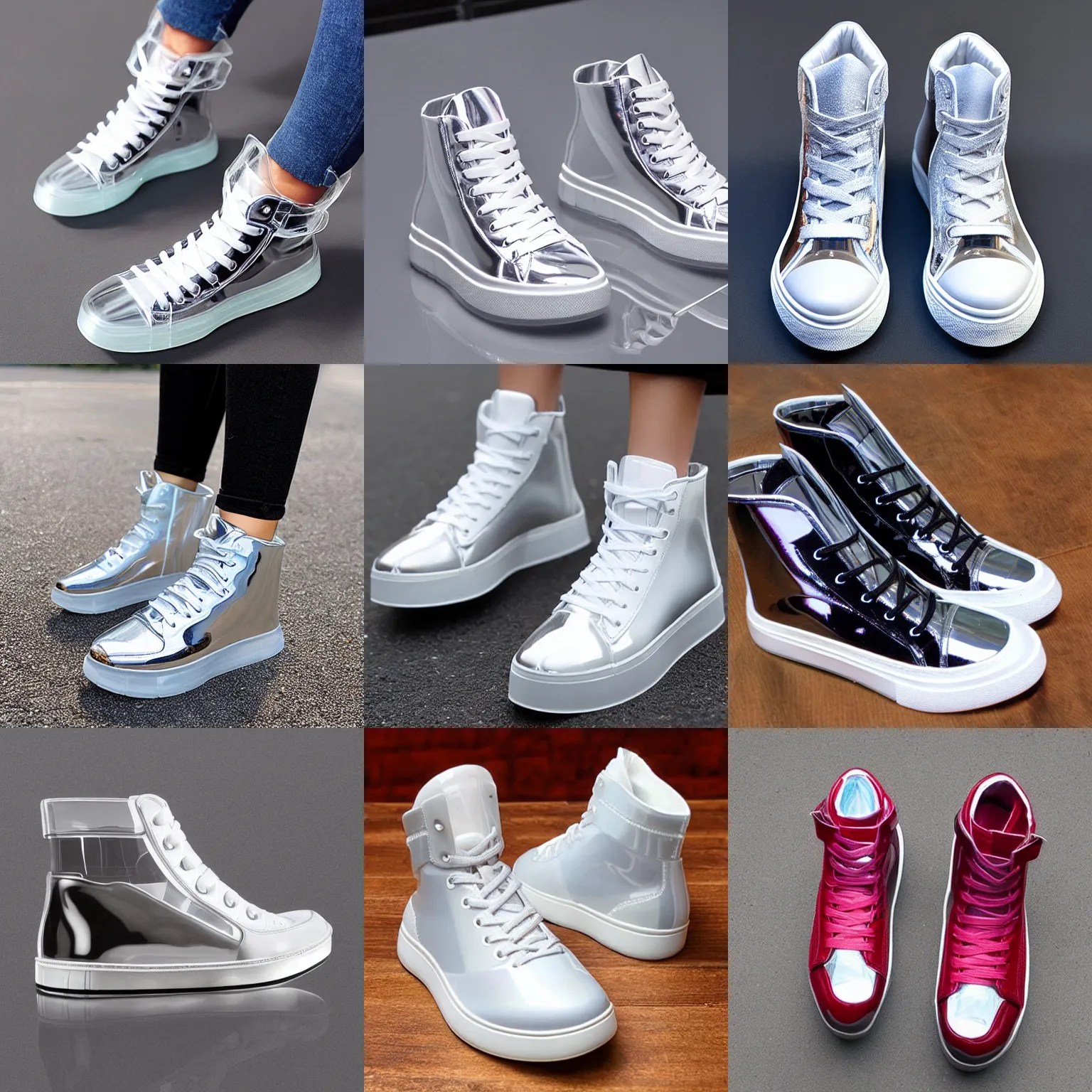 high top sneakers made out of clear glass, glossy Stable Diffusion