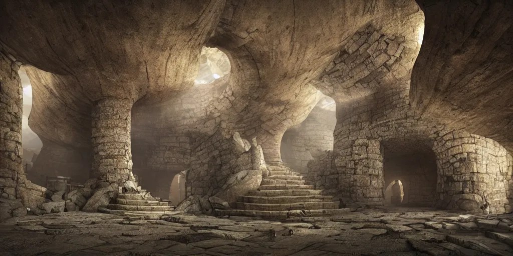 an underground city built in a round bottomless chasm, Stable