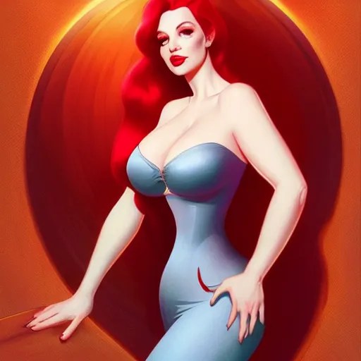Christina Hendricks as Jessica Rabbit singing in a Stable Diffusion