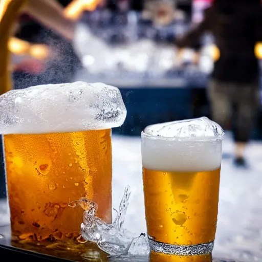 a photo or a cup made out of ice with beer in it, on Stable Diffusion