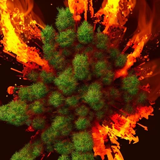 exploding weed, fire, explosions, marijuana, fire, Stable Diffusion