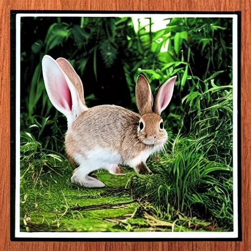 rabbit run across jungle. film strip. 4 frames. Stable Diffusion