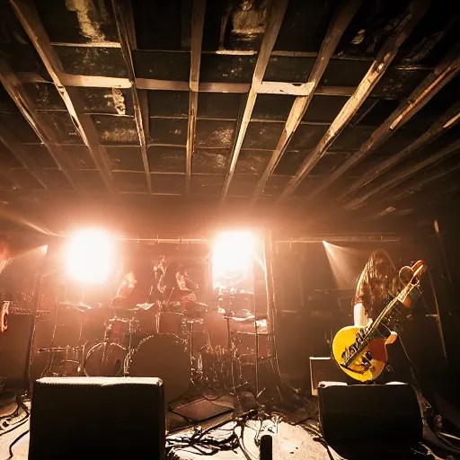a heavy metal band playing live music on stage in a Stable Diffusion