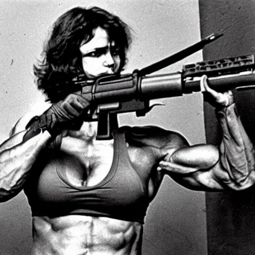 Female Rambo, muscular woman with red headband and | Stable Diffusion