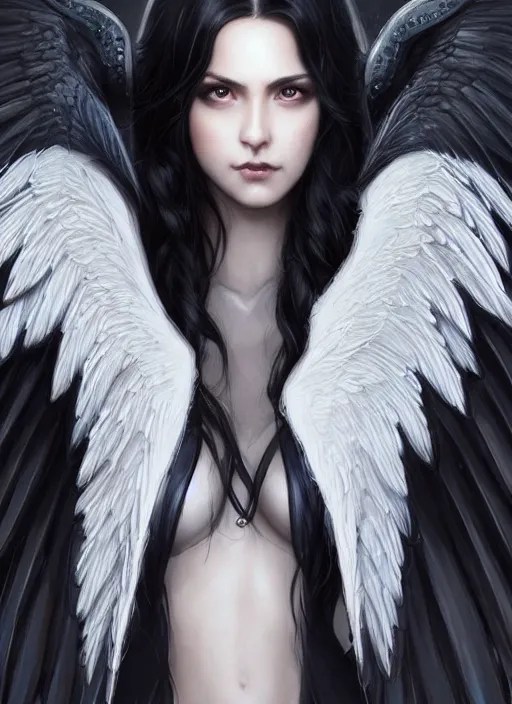 a beautiful dark angel with black wings spread wide Stable Diffusion