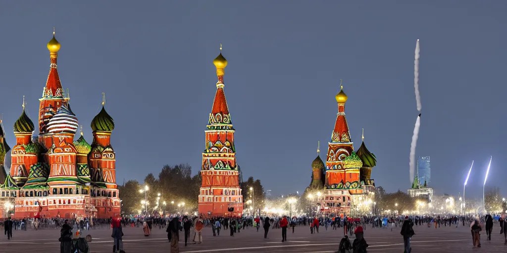 big detailed missile falling on Red Square in Moscow, Stable