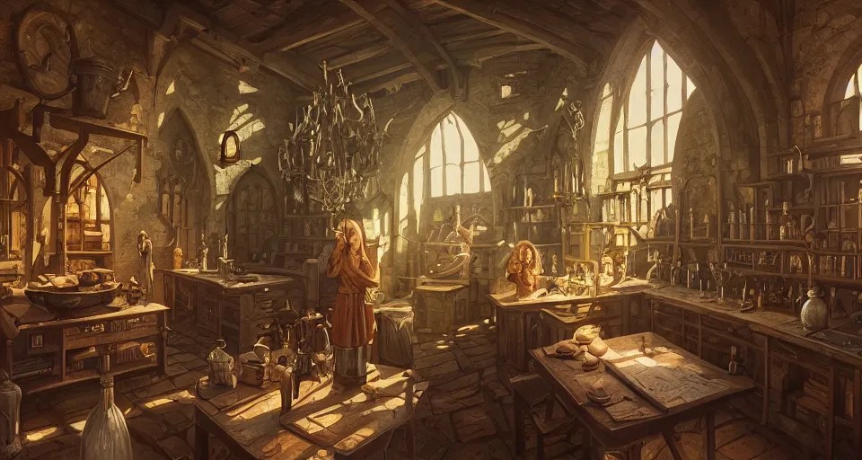 highly detailed medieval alchemy lab in a castle, Stable Diffusion