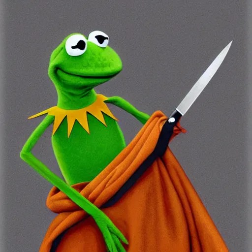 kermit the frog holding a knife, digital art, Stable Diffusion OpenArt