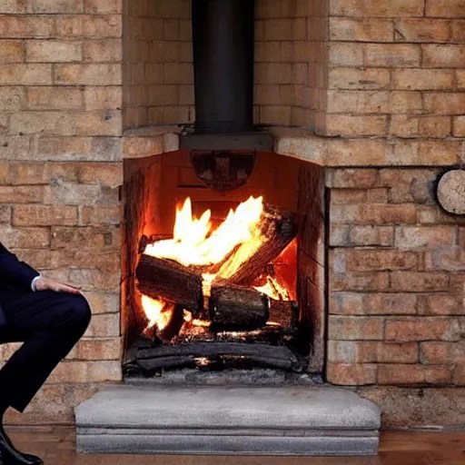 vladimir putin in a waistcoat staring at a log fire Stable Diffusion