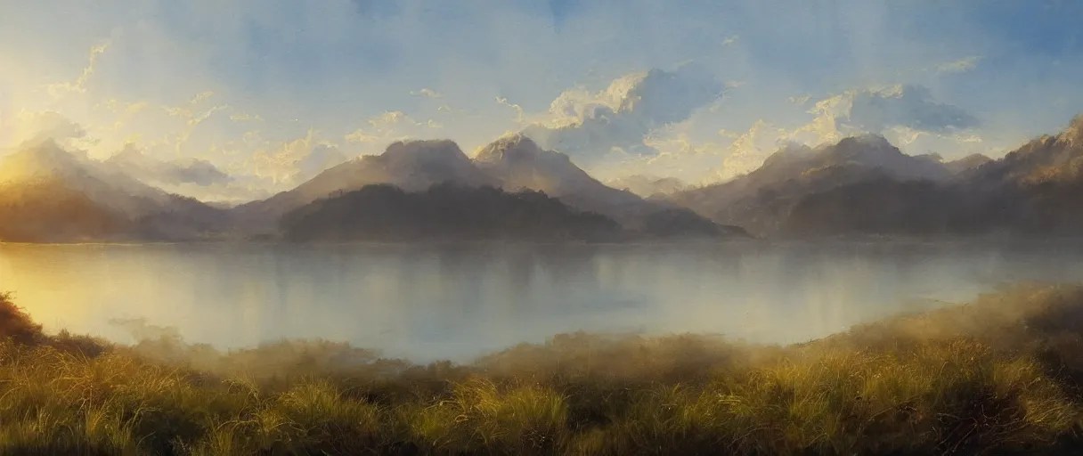 beautiful watercolor painting of lake taupo, concept Stable Diffusion