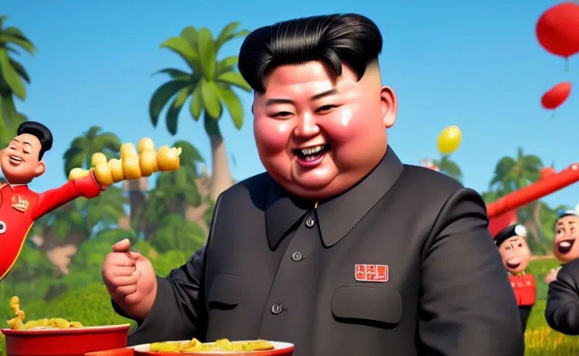 very cute happy kim jong un, hot dog commercial, Stable Diffusion