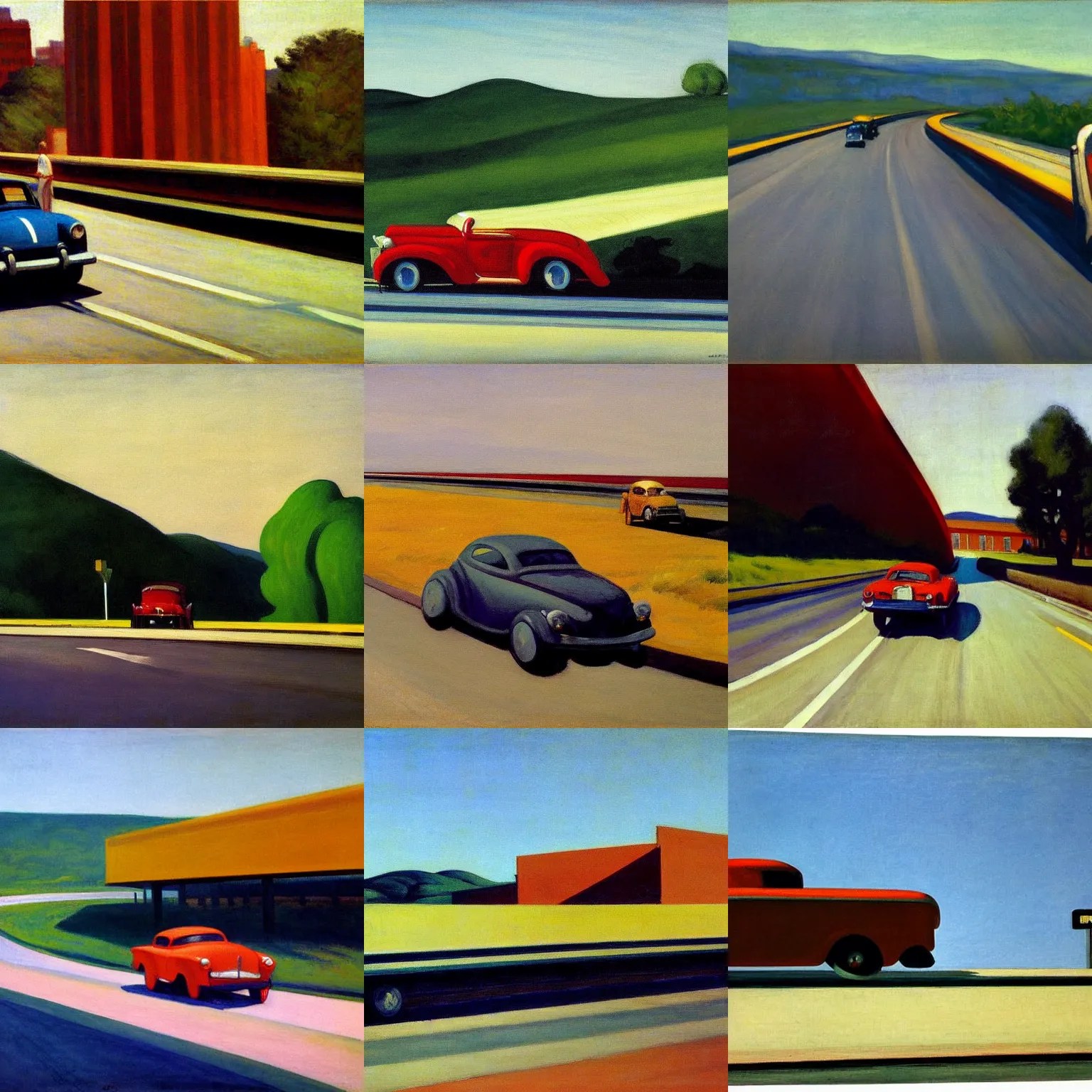 car on highway, painting by edward hopper Stable Diffusion OpenArt