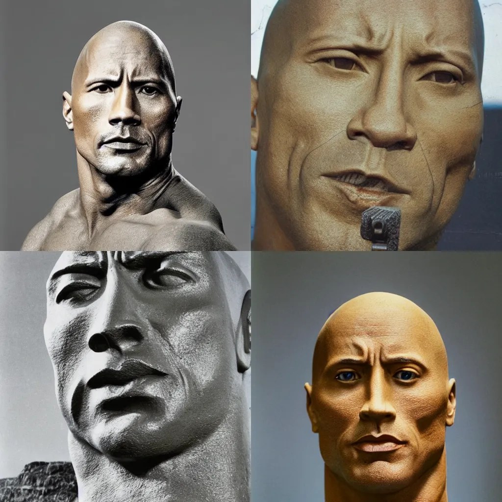 a rock sculpture of dwayne johnson, museum photograph Stable