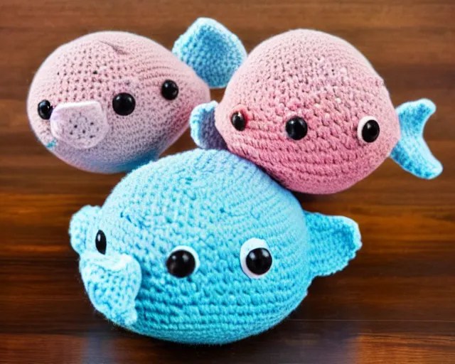 crocheted blobfish, deep sea fish made of yarn, Stable Diffusion