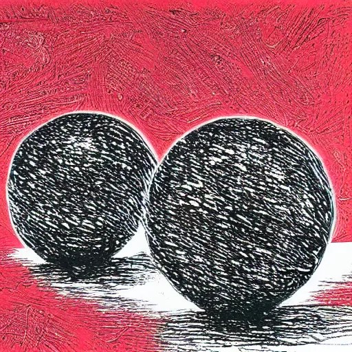 chrome spheres on a red cube, scratchboard Stable Diffusion