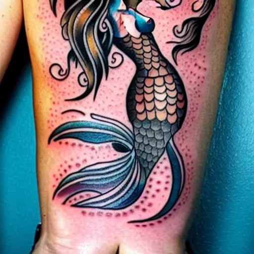 american traditional tattoo art of a mermaid Stable Diffusion