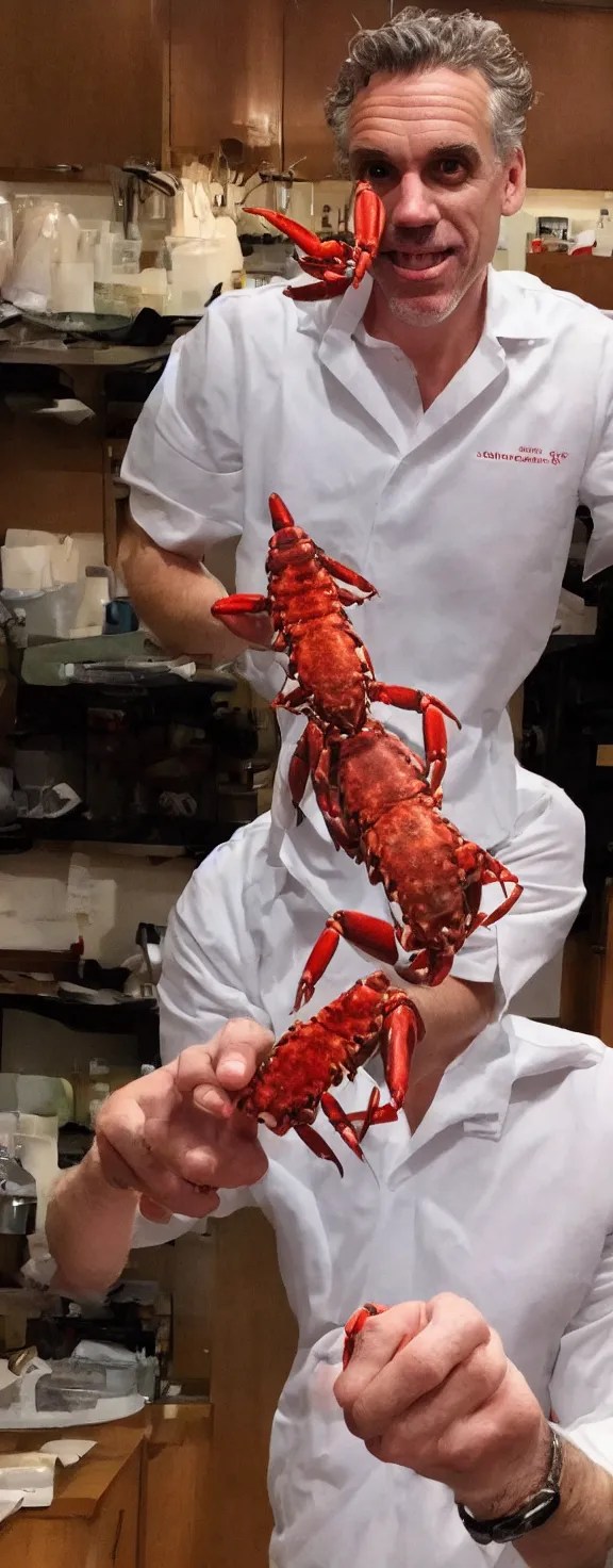 jordan peterson holds lobsters in his hands and there Stable