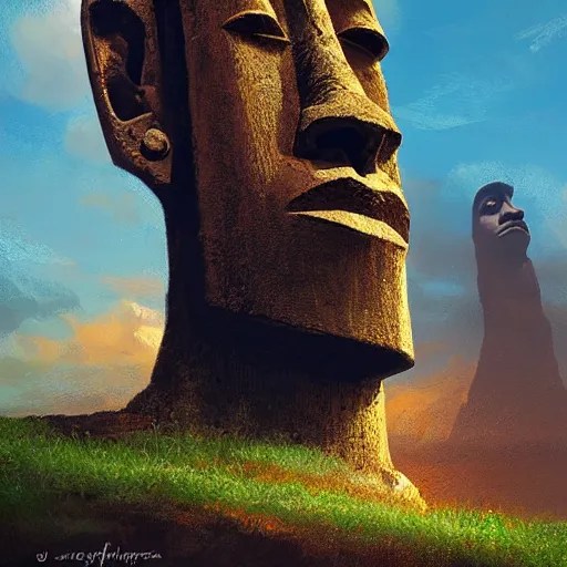 Detailed photo of a gigachad Easter island head, by Stable Diffusion