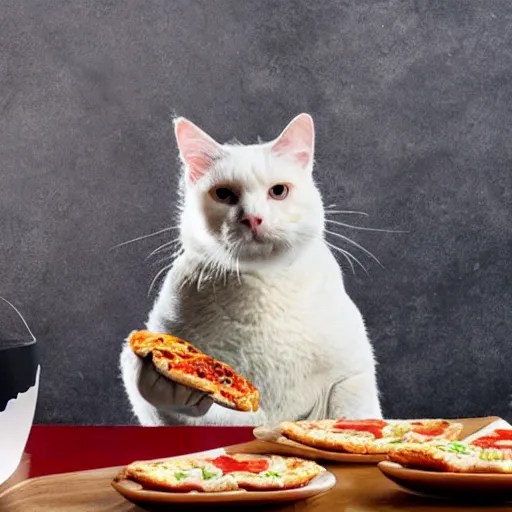 Photo of A very fat cat eating a slice of pizza Stable Diffusion