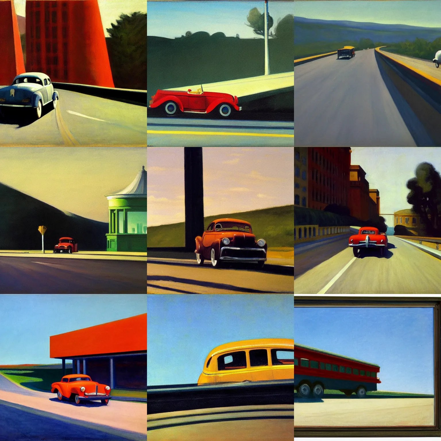 edward hopper painting of car on highway Stable Diffusion