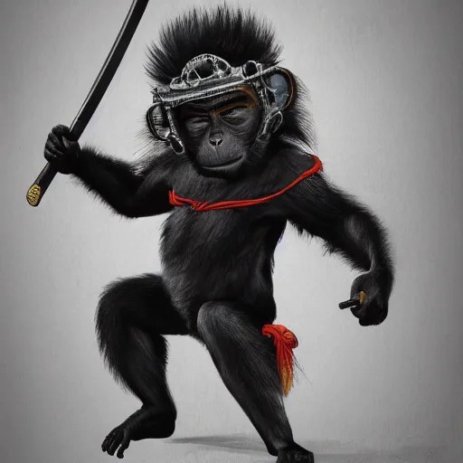 Sumie painting of a monkey, wearing traditional Stable Diffusion