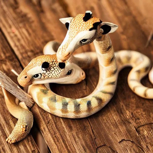baby snake wearing fake giraffe ossicones, tucked into Stable Diffusion