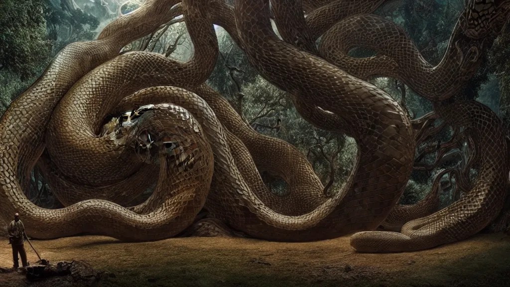 a giant snake around the tree of life, high detail, Stable Diffusion
