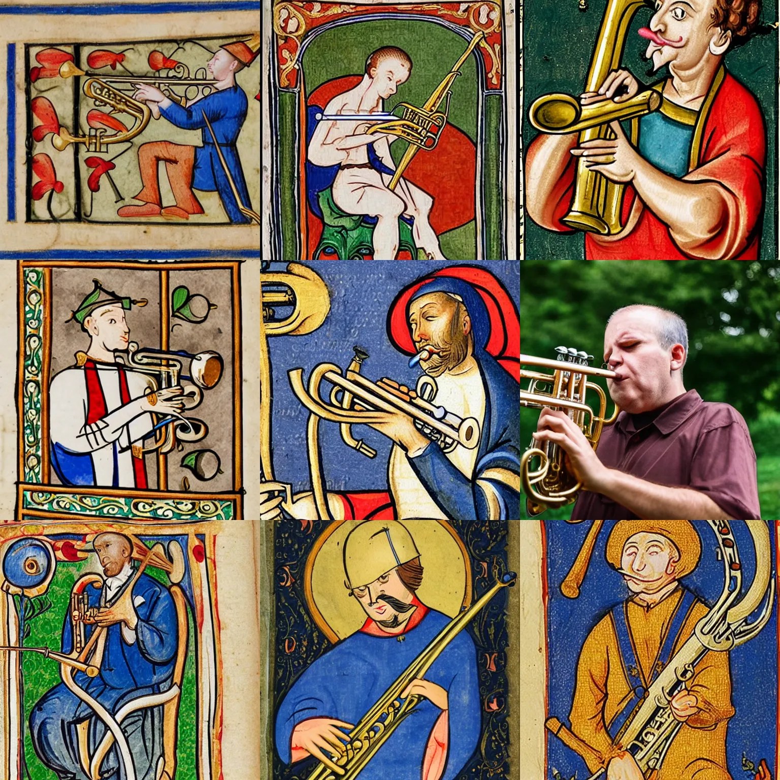 a trumpet player from an illuminated manuscript Stable Diffusion