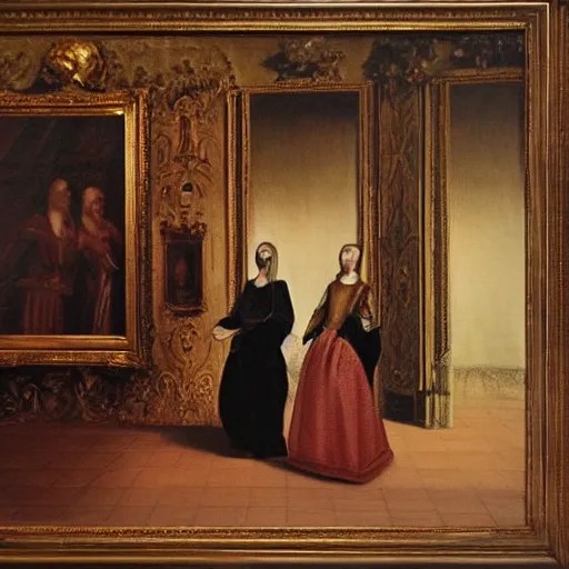 oil on canvas painting no frame. two women in a vast Stable Diffusion OpenArt