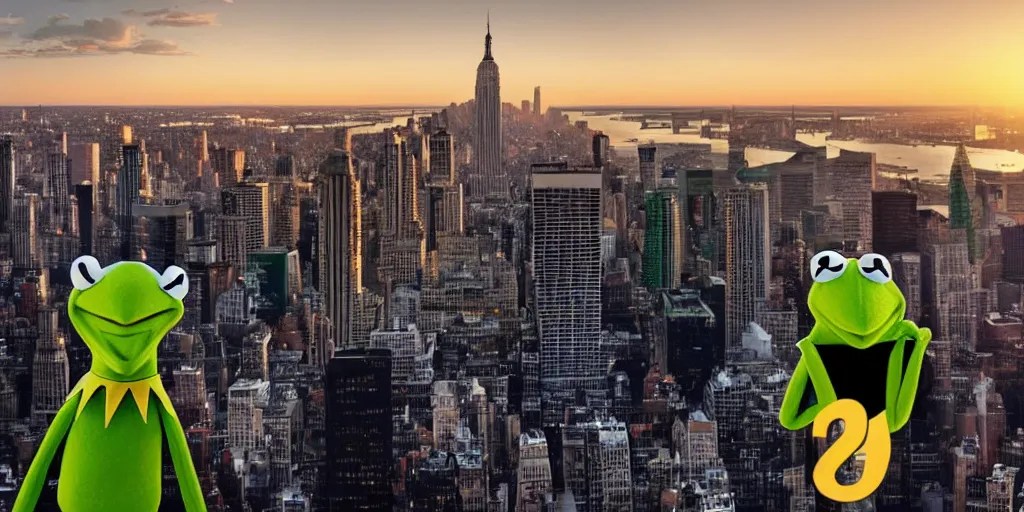 Kermit the frog with a superhero cape on top of a Stable Diffusion