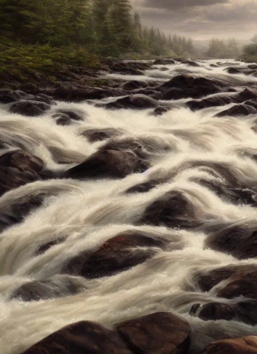 a wide river with rapids and powerful currents, Stable Diffusion