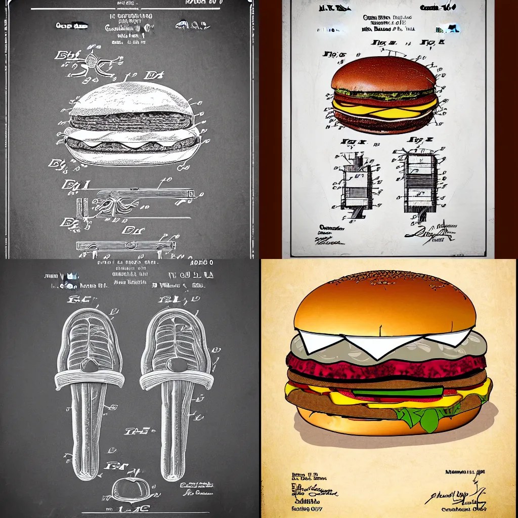 patent drawing of bacon cheeseburger Stable Diffusion OpenArt