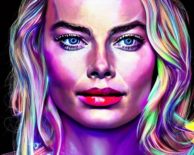 led neon art of margot robbie, digital art, hyper Stable Diffusion