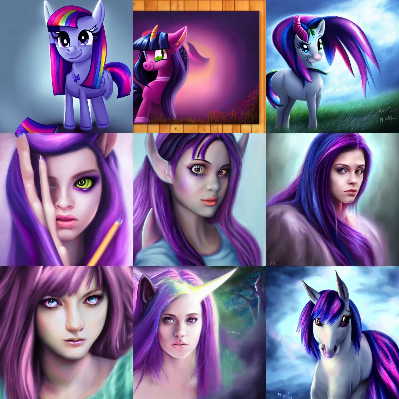 illustration of Twilight Sparkle, realistic painting, Stable