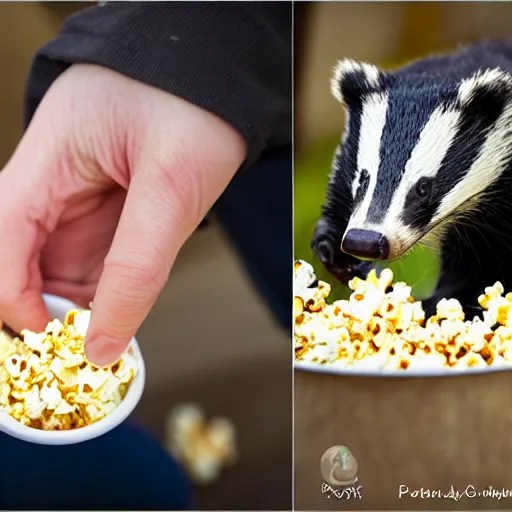 badger eating popcorn, professional photography Stable Diffusion